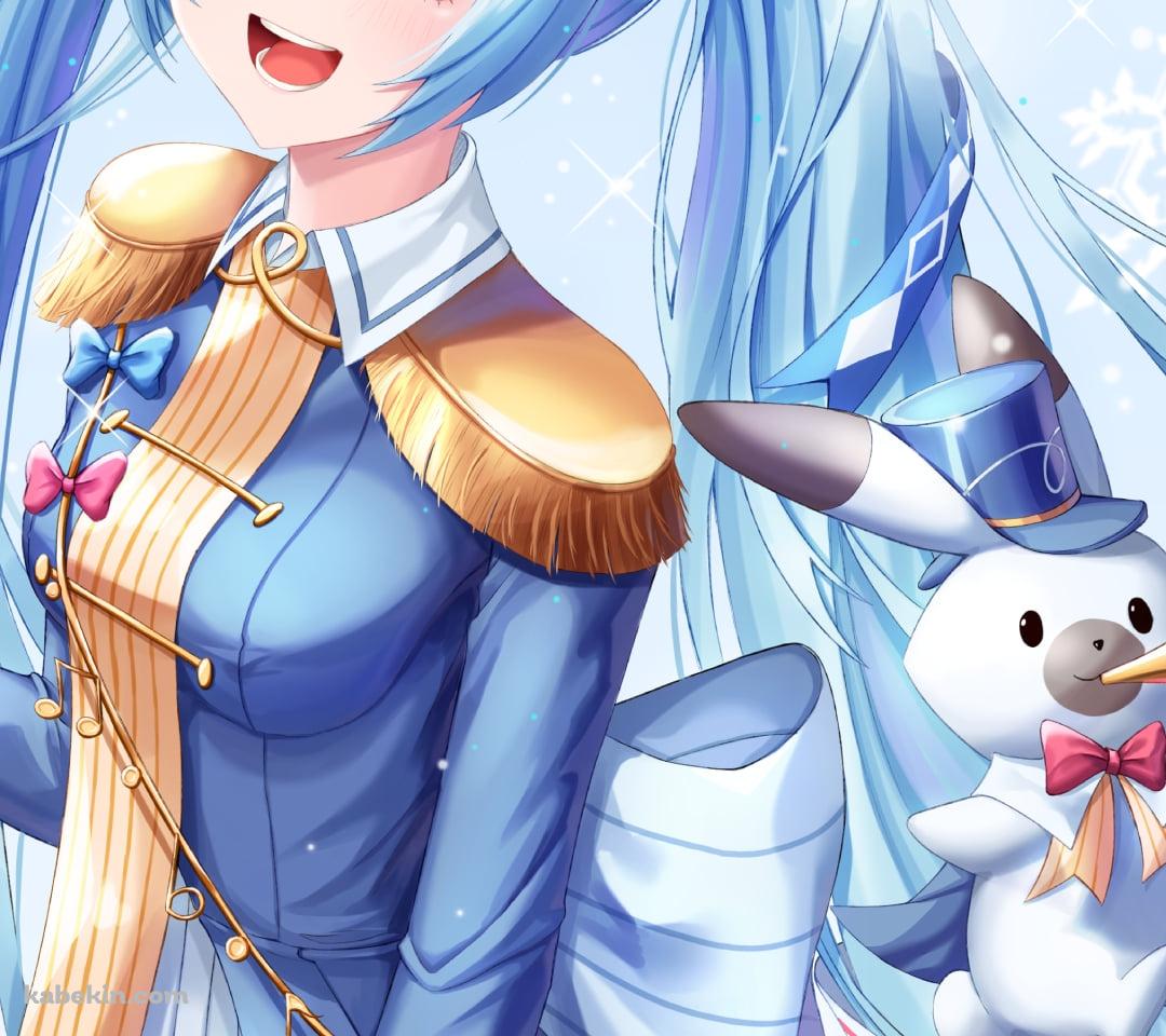 雪ミクとラッパを吹くラビット・ユキネ / 初音ミク / ボカロ / ボーカロイドのAndroidの壁紙(1080px x 960px) スマホ用