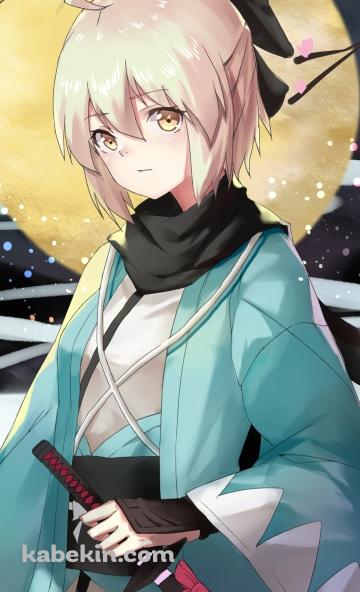 満月と黒い刀を持つ沖田総司 / fate/grand orderのAndroidの壁紙(360px x 592px) スマホ用