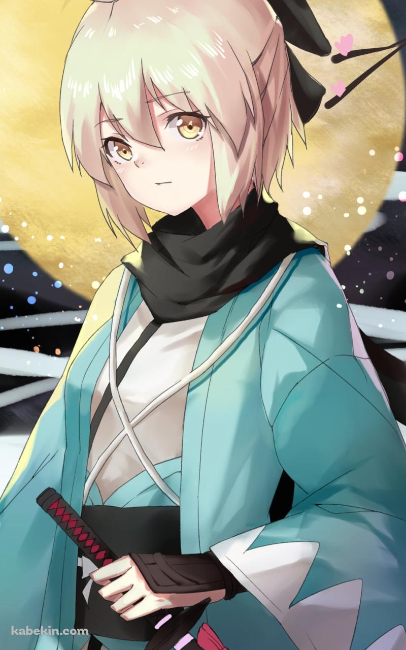 満月と黒い刀を持つ沖田総司 / fate/grand orderのAndroidの壁紙(800px x 1280px) スマホ用