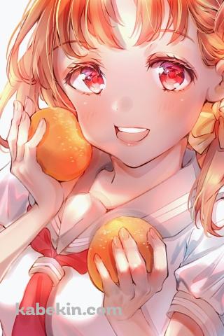 2個のオレンジを持つ可愛い高海千歌 / みかん / オレンジの髪色 / ラブライブ!サンシャイン!!のAndroidの壁紙(320px x 480px) スマホ用