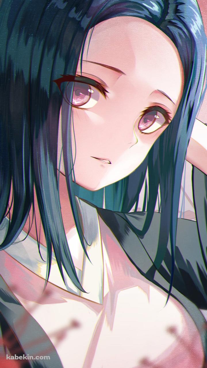 頭の上に手をあてる可愛い竈門禰豆子 / 羽織 / 彼岸花 / 鬼滅の刃のAndroidの壁紙(720px x 1280px) スマホ用