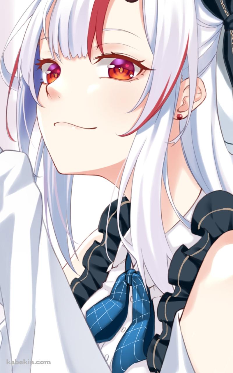 両手を合わせて微笑む可愛い百鬼あやめ / 赤い瞳 / ホロライブ / バーチャルYouTuber / VtuberのAndroidの壁紙(800px x 1280px) スマホ用