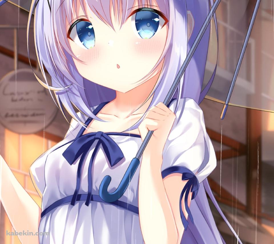 ビニール傘をさしながら雨に手をかざす香風智乃 / ご注文はうさぎですか?のAndroidの壁紙(960px x 854px) スマホ用