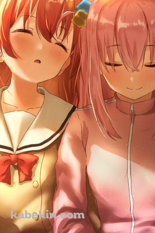 電車で寝る後藤ひとりと喜多郁代 / メンダコぼっち / ぼっち・ざ・ろっく!のAndroidの壁紙(320px x 480px) スマホ用
