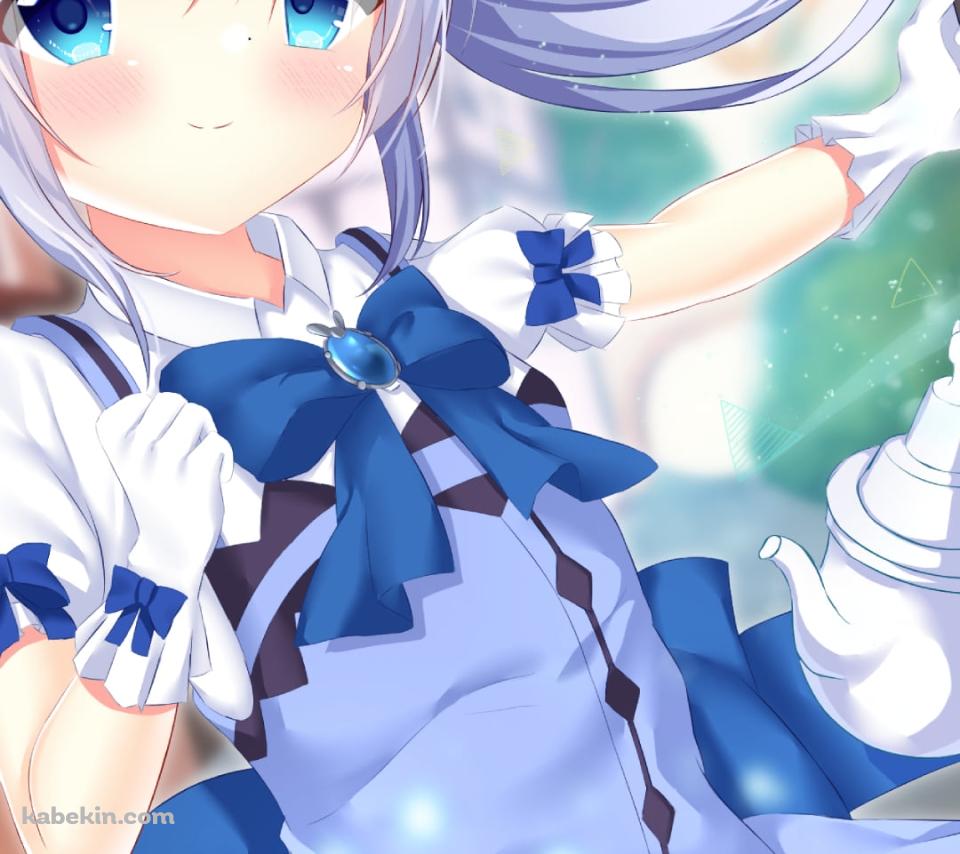 大きなスプーンを持つ可愛い香風智乃 / 急須 / ティーカップ / ご注文はうさぎですか?のAndroidの壁紙(960px x 854px) スマホ用