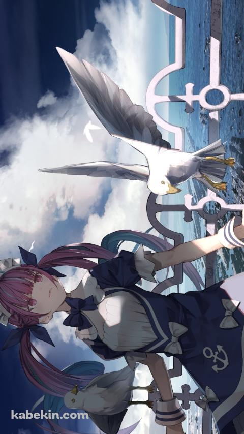波止場の湊あくあとカモメ / ホロライブ / バーチャルYouTuber / VtuberのAndroidの壁紙(480px x 854px) スマホ用