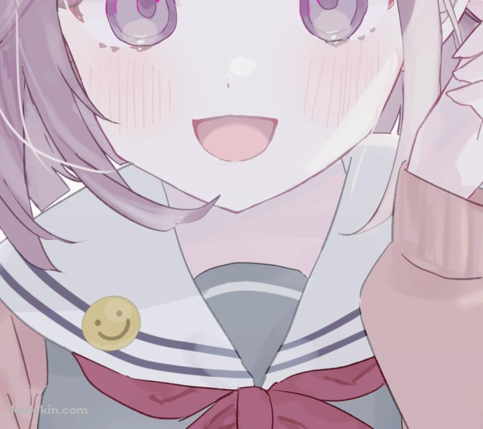 笑顔の鳳えむ / 制服 / 女子高生 / 赤いリボン / カーディガン / 淡い色調 / プロセカ / プロジェクトセカイのAndroidの壁紙(960px x 854px) スマホ用