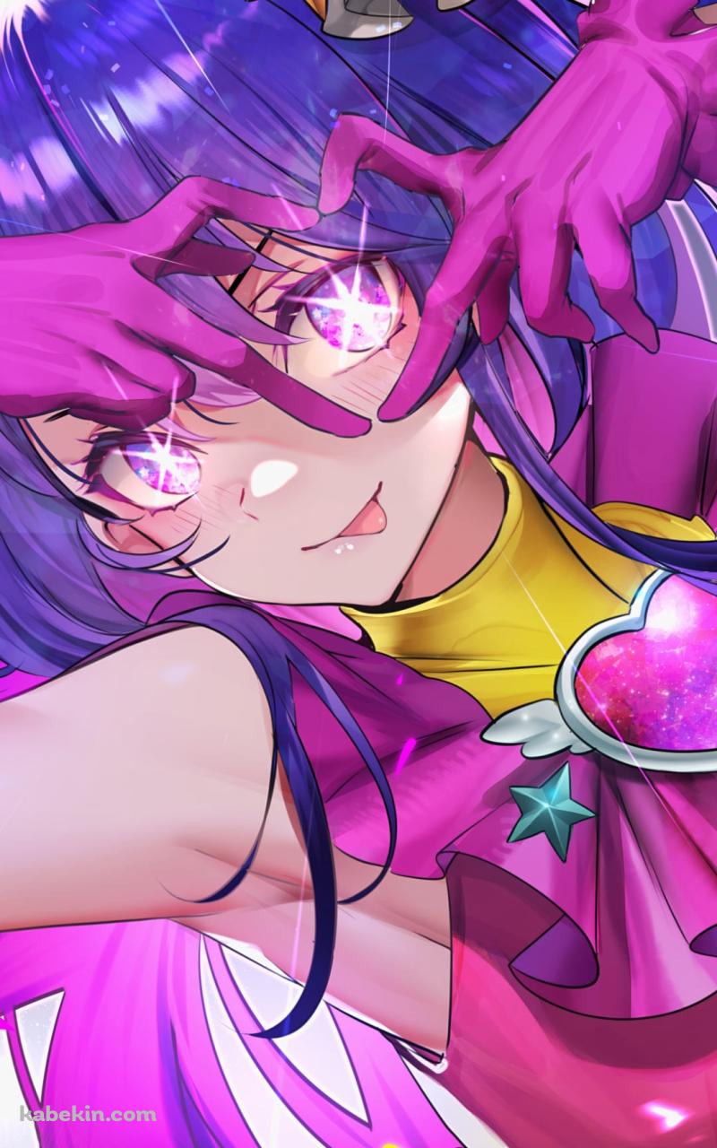 手でハートを作る舌を出した星野アイ / ピンクの手袋 / 紫の髪 / ピンクの瞳 / アイドル / 推しの子のAndroidの壁紙(800px x 1280px) スマホ用