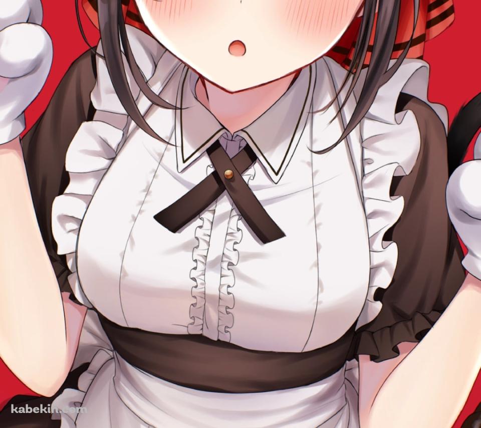 猫耳と手のコスプレを付けたメイド姿の可愛い四宮かぐや（しのみや かぐや） / 副会長 / かぐや様は告らせたい～天才たちの恋愛頭脳戦～のAndroidの壁紙(960px x 854px) スマホ用