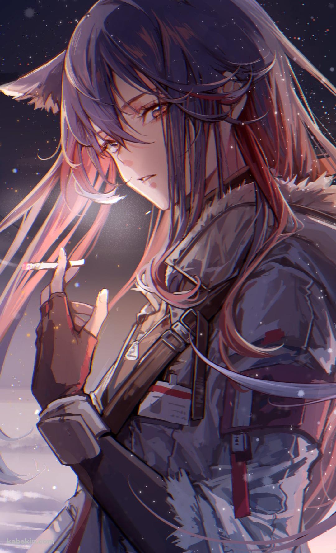 雪が降る中、タバコを吸うテキサス / アークナイツのAndroidの壁紙(1080px x 1776px) スマホ用