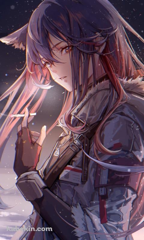 雪が降る中、タバコを吸うテキサス / アークナイツのAndroidの壁紙(480px x 800px) スマホ用