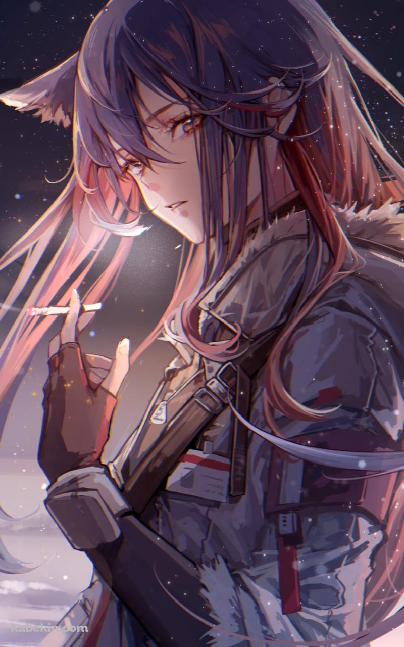 雪が降る中、タバコを吸うテキサス / アークナイツのAndroidの壁紙(800px x 1280px) スマホ用