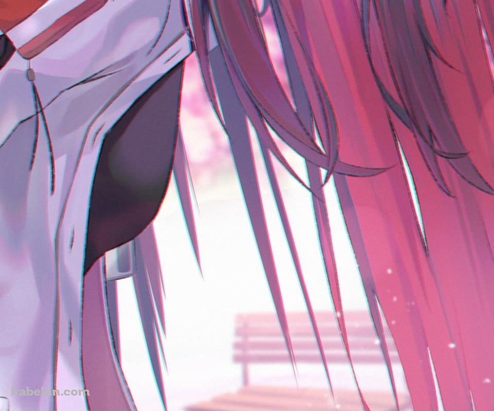 こちらを覗き込む可愛いテキサス / 桜の花 / アークナイツのAndroidの壁紙(960px x 800px) スマホ用