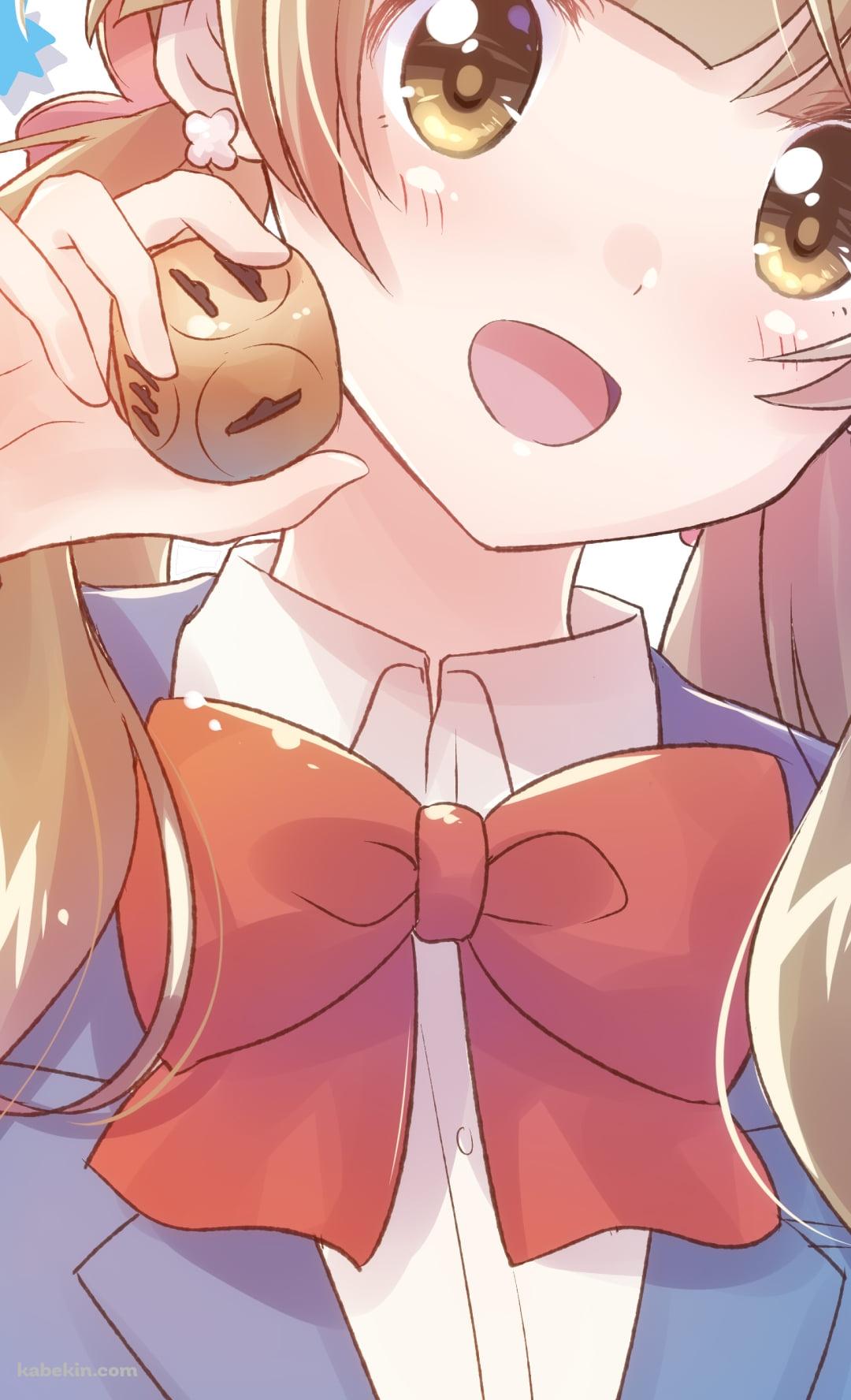 サイコロを持ち笑う高屋敷綾 (たかやしきあや) / 放課後さいころ倶楽部のAndroidの壁紙(1080px x 1776px) スマホ用