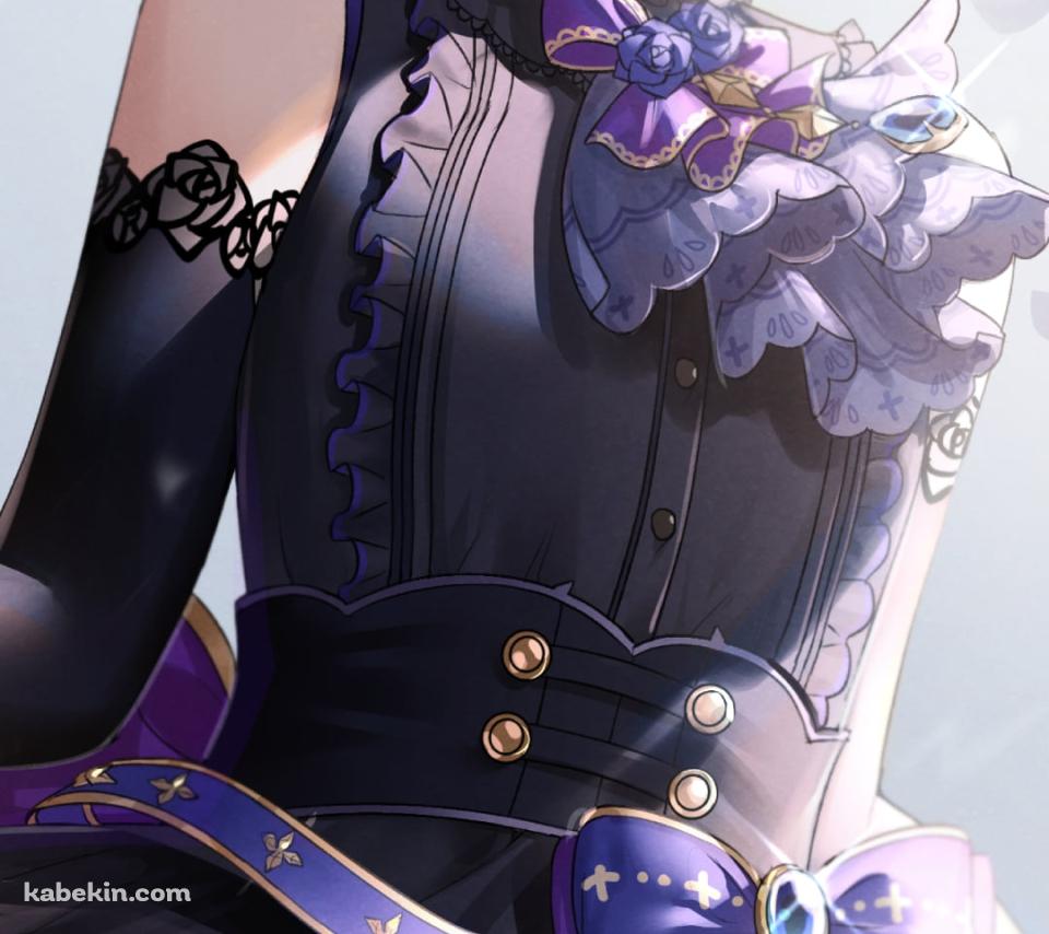 黒いドレスを着た可愛い白雪千夜 (しらゆきちよ) / 黒髪のショートカット / 紫の瞳 / アイドルマスターシンデレラガールズのAndroidの壁紙(960px x 854px) スマホ用