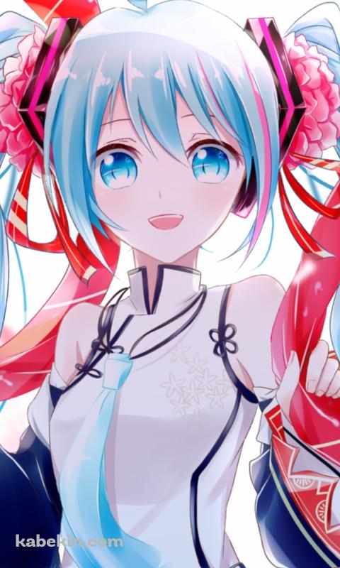 白・赤・青の衣装を着た笑顔の初音ミク / ボカロ / ボーカロイドのAndroidの壁紙(480px x 800px) スマホ用