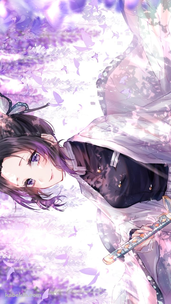 刀に手をかける可愛い胡蝶しのぶ / 藤の花 / 鬼滅の刃のAndroidの壁紙(720px x 1280px) スマホ用