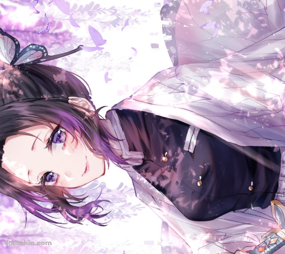刀に手をかける可愛い胡蝶しのぶ / 藤の花 / 鬼滅の刃のAndroidの壁紙(960px x 854px) スマホ用