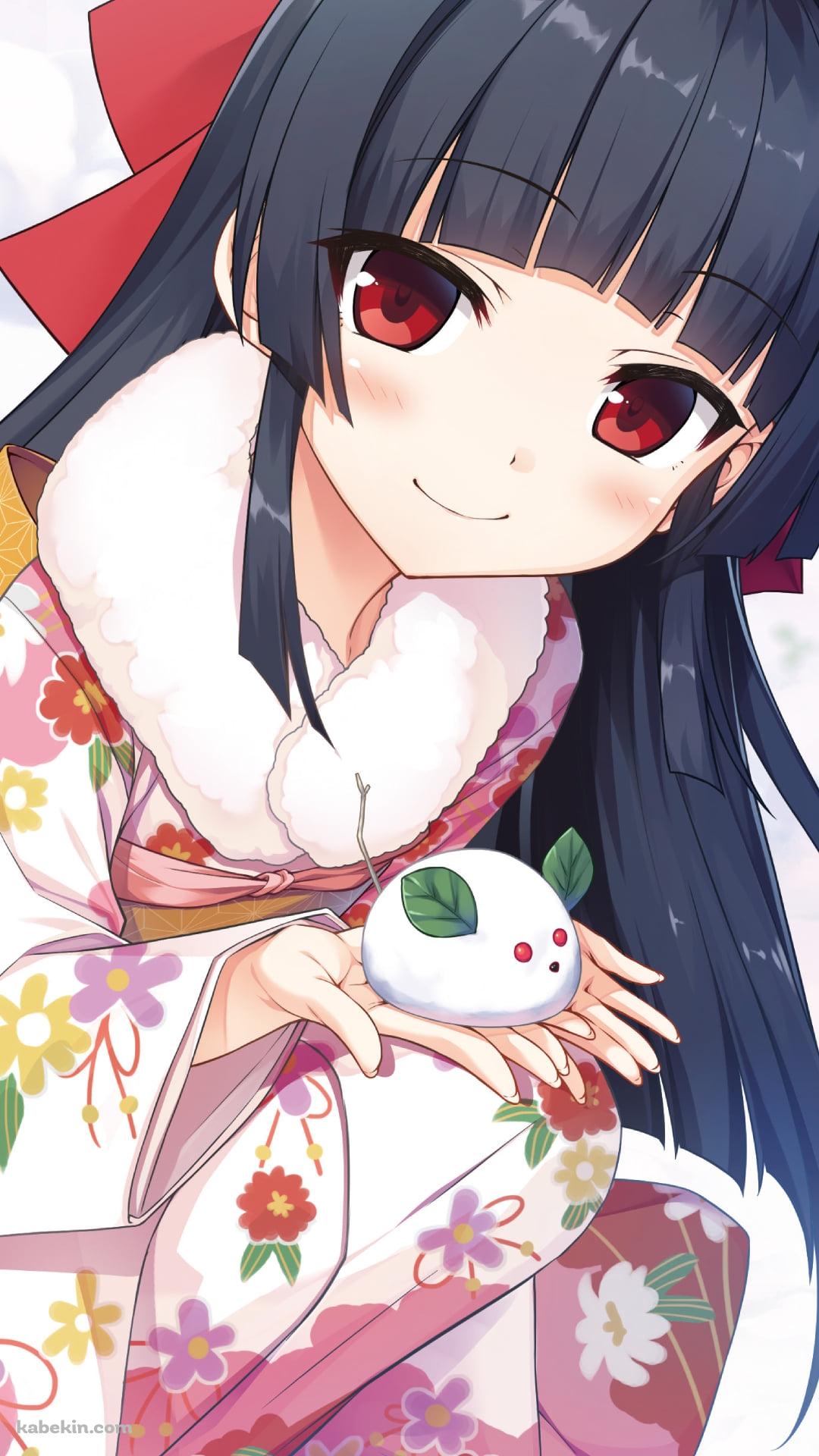 雪で兎を作るハチロク / ピンクの着物 / まいてつのAndroidの壁紙(1080px x 1920px) スマホ用