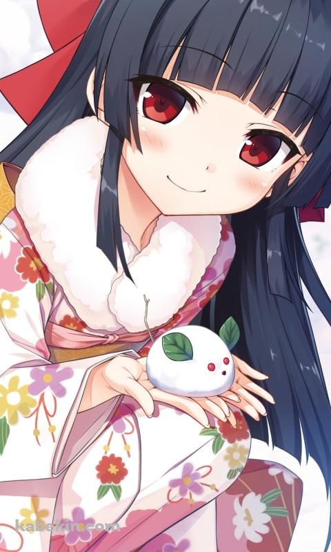 雪で兎を作るハチロク / ピンクの着物 / まいてつのAndroidの壁紙(480px x 800px) スマホ用