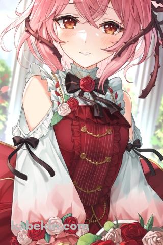 赤い薔薇の花束を持つ綺麗なロゼミ・ラブロック / にじさんじ / バーチャルYouTuber / VtuberのAndroidの壁紙(320px x 480px) スマホ用