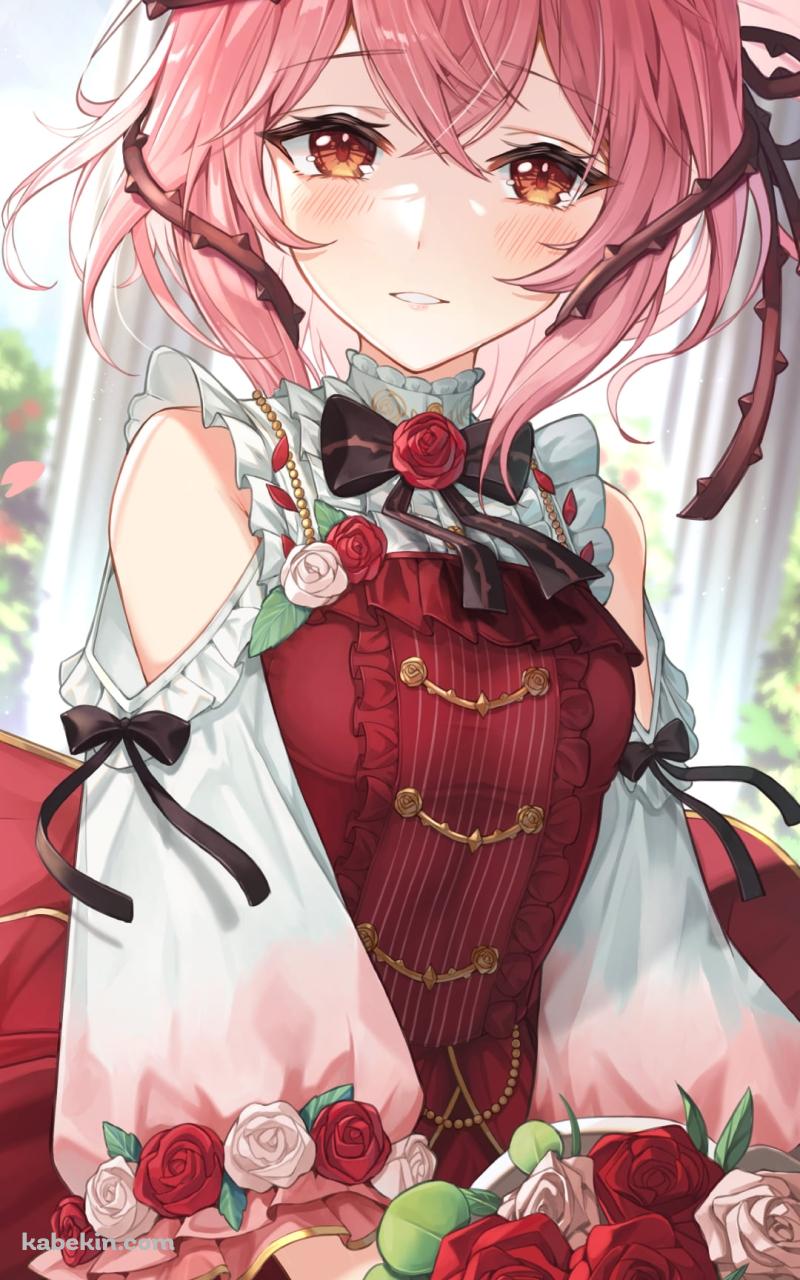 赤い薔薇の花束を持つ綺麗なロゼミ・ラブロック / にじさんじ / バーチャルYouTuber / VtuberのAndroidの壁紙(800px x 1280px) スマホ用