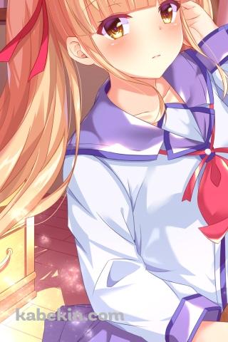 制服を着た可愛い遊佐 / 窓際 / 金髪 / 赤いリボン / エンジェル ビーツ!のAndroidの壁紙(320px x 480px) スマホ用