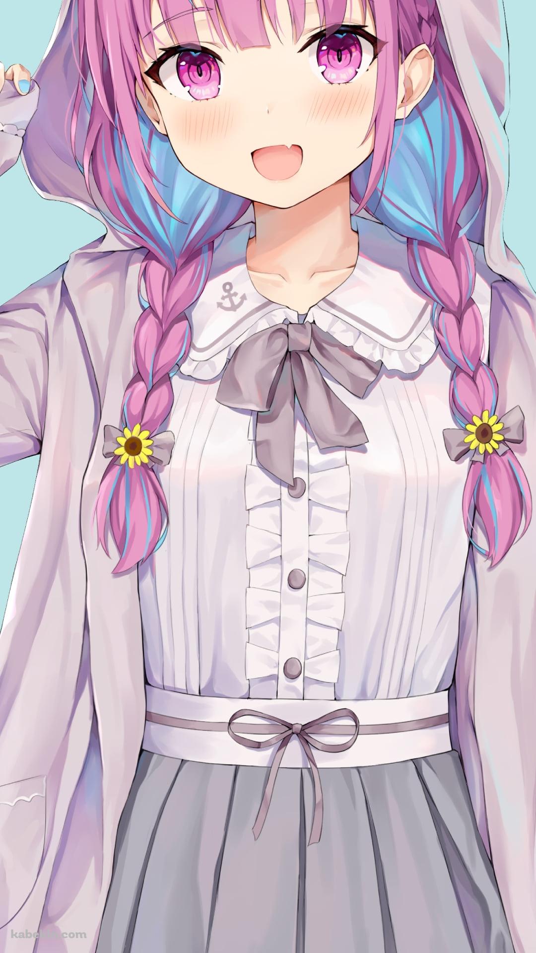 猫耳フードを被った湊あくあ / 萌え袖 / ホロライブ / バーチャルYouTuber / VtuberのAndroidの壁紙(1080px x 1920px) スマホ用