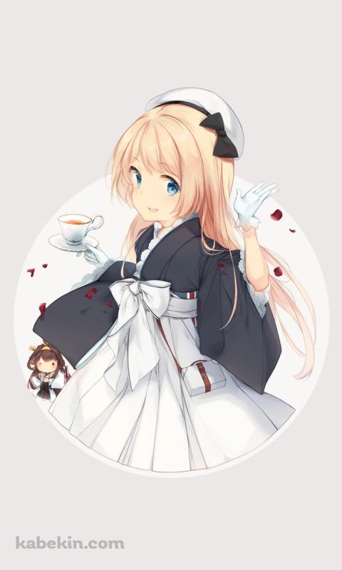 お茶が入ったティーカップを持つ可愛い金剛 / 艦隊これくしょんのAndroidの壁紙(480px x 800px) スマホ用