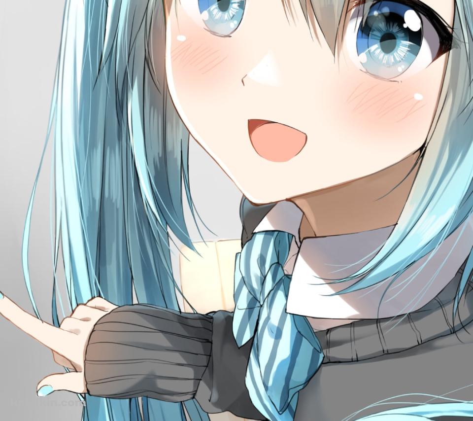 スマホを持ちながらこちらに微笑む初音ミク / スワイプ / ローリンガール / ボカロ / ボーカロイドのAndroidの壁紙(960px x 854px) スマホ用
