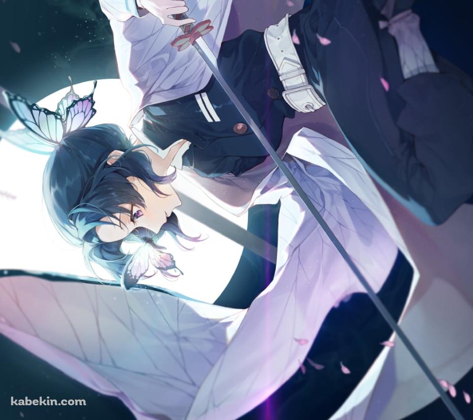 剣を持ち水面を歩く胡蝶しのぶ / 満月 / 鬼滅の刃のAndroidの壁紙(960px x 854px) スマホ用