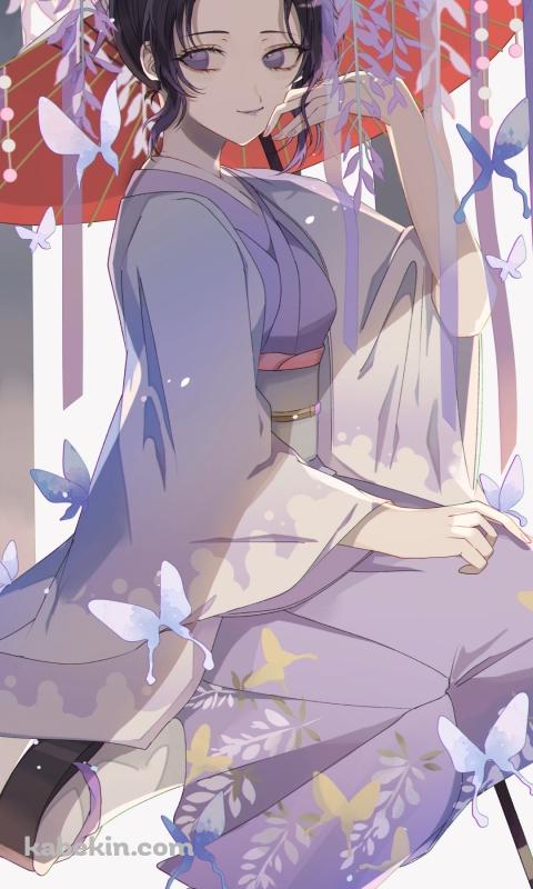 藤の花と蝶に囲まれる胡蝶しのぶ / 鬼滅の刃のAndroidの壁紙(480px x 800px) スマホ用