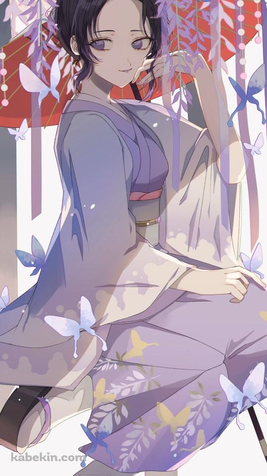 藤の花と蝶に囲まれる胡蝶しのぶ / 鬼滅の刃のAndroidの壁紙(540px x 960px) スマホ用