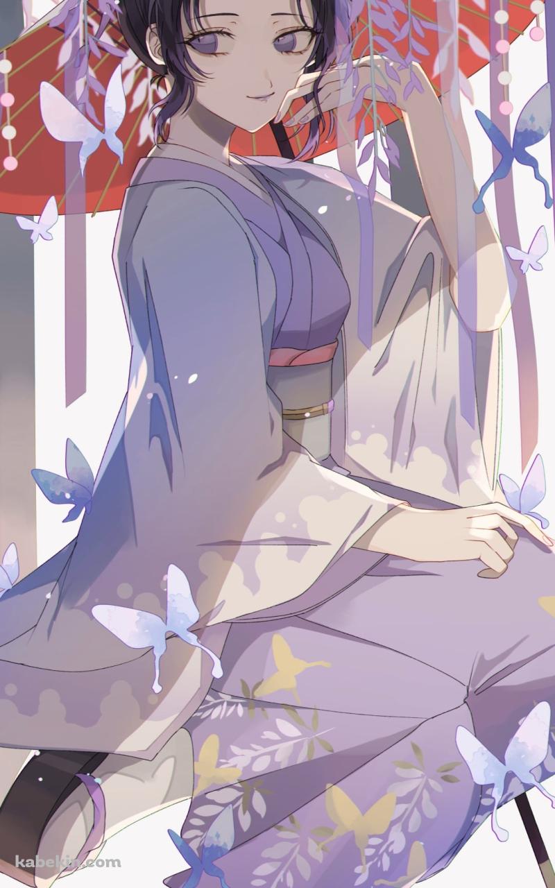 藤の花と蝶に囲まれる胡蝶しのぶ / 鬼滅の刃のAndroidの壁紙(800px x 1280px) スマホ用