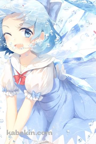 水の中でウィンクするチルノ / 東方のAndroidの壁紙(320px x 480px) スマホ用