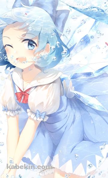 水の中でウィンクするチルノ / 東方のAndroidの壁紙(360px x 592px) スマホ用