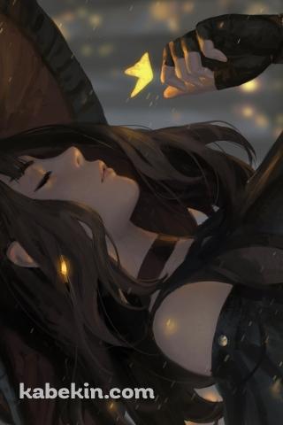 オレンジの蝶と目をつぶる魔女のAndroidの壁紙(320px x 480px) スマホ用