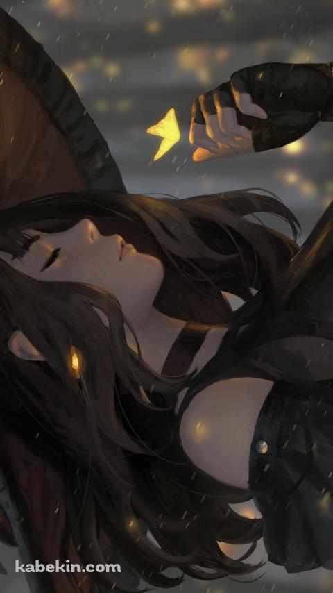 オレンジの蝶と目をつぶる魔女のAndroidの壁紙(480px x 854px) スマホ用