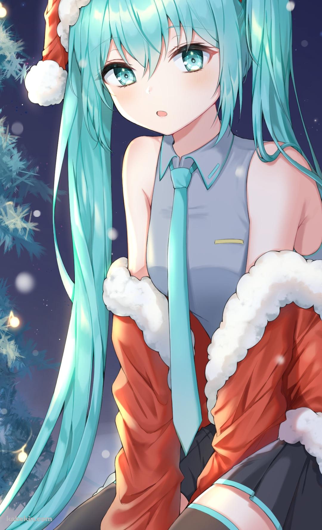 サンタコスの可愛い初音ミク / クリスマスツリー / ボカロ / ボーカロイドのAndroidの壁紙(1080px x 1776px) スマホ用