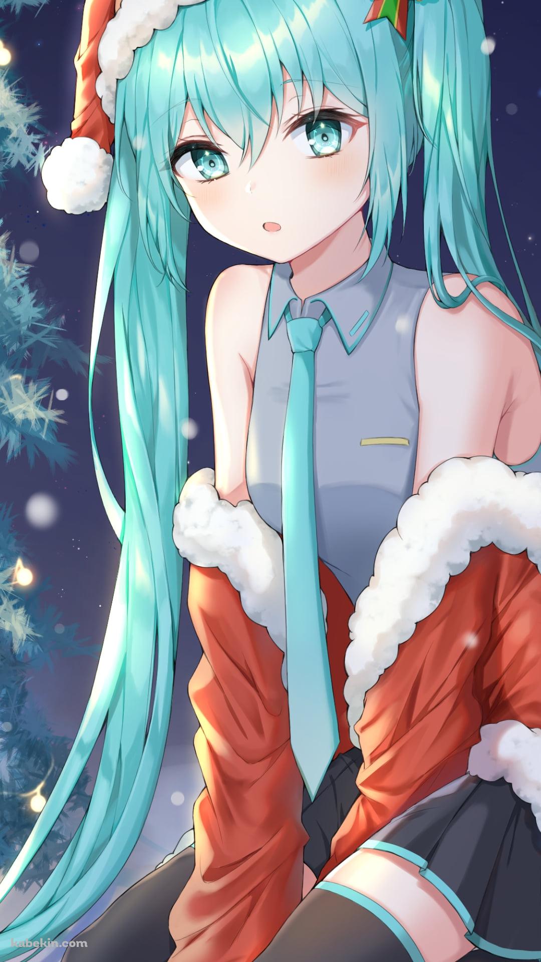 サンタコスの可愛い初音ミク / クリスマスツリー / ボカロ / ボーカロイドのAndroidの壁紙(1080px x 1920px) スマホ用