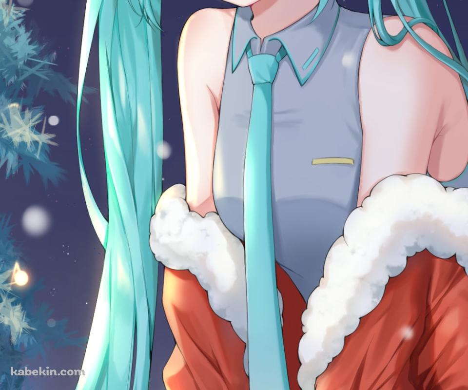 サンタコスの可愛い初音ミク / クリスマスツリー / ボカロ / ボーカロイドのAndroidの壁紙(960px x 800px) スマホ用