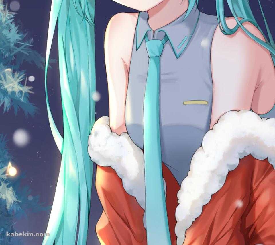 サンタコスの可愛い初音ミク / クリスマスツリー / ボカロ / ボーカロイドのAndroidの壁紙(960px x 854px) スマホ用