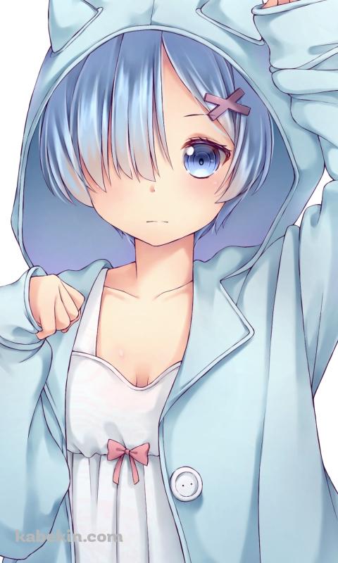 青いフードを被った可愛いレム / Re:ゼロから始める異世界生活のAndroidの壁紙(480px x 800px) スマホ用