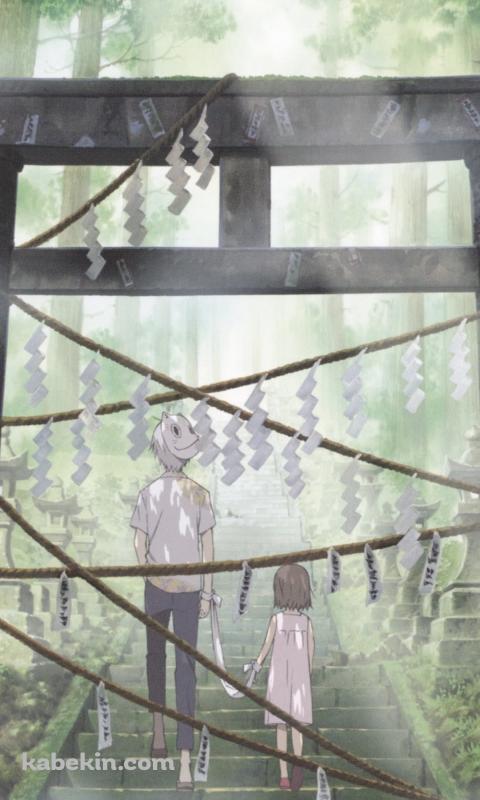 神社の階段を昇る竹川 蛍とギン / 蛍火の杜へのAndroidの壁紙(480px x 800px) スマホ用