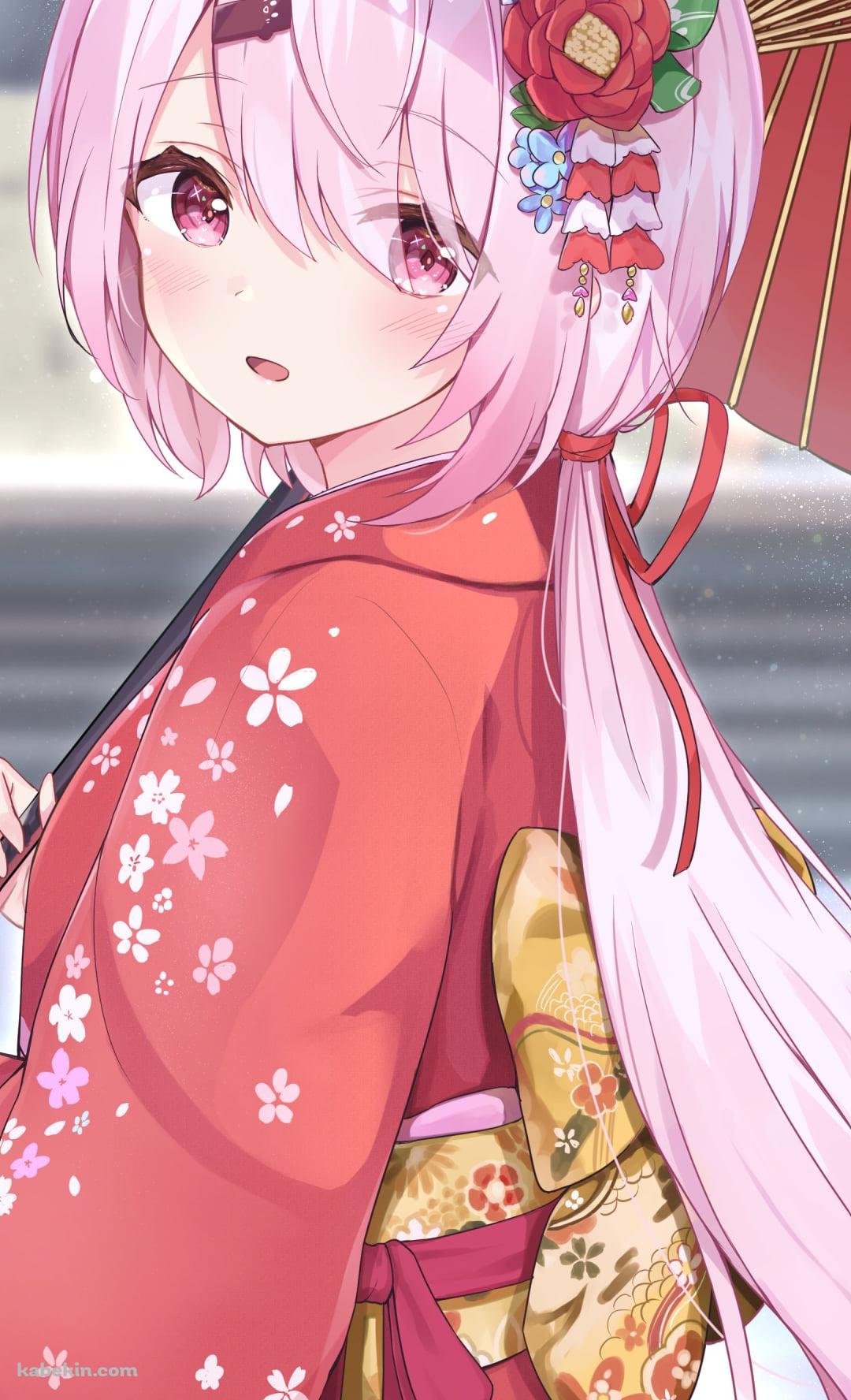 赤い和傘をさした可愛い椎名唯華 / にじさんじ / バーチャルYouTuber / VtuberのAndroidの壁紙(1080px x 1776px) スマホ用