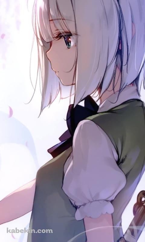 剣を鞘から抜く魂魄妖夢 / 東方のAndroidの壁紙(480px x 800px) スマホ用