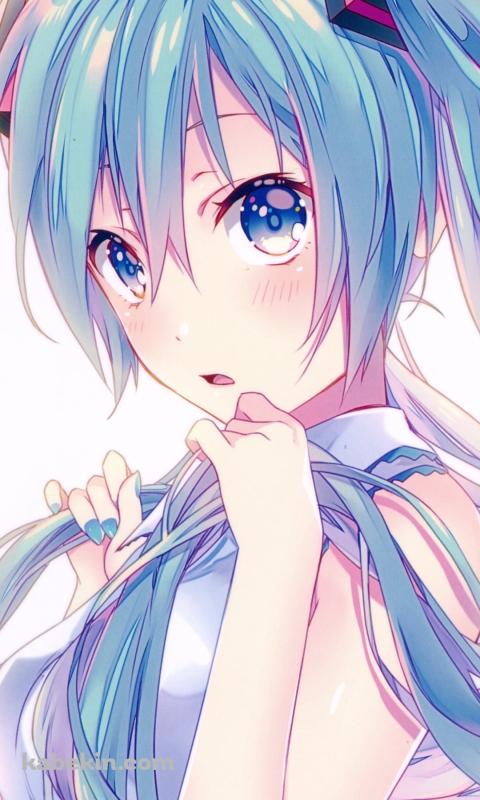 ツインテールの左右の髪を持つ可愛い初音ミク / ボカロ / ボーカロイドのAndroidの壁紙(480px x 800px) スマホ用