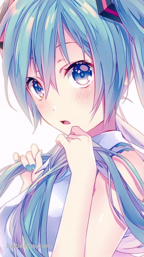 ツインテールの左右の髪を持つ可愛い初音ミク / ボカロ / ボーカロイドのAndroidの壁紙(480px x 854px) スマホ用