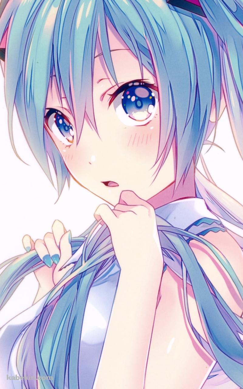 ツインテールの左右の髪を持つ可愛い初音ミク / ボカロ / ボーカロイドのAndroidの壁紙(800px x 1280px) スマホ用