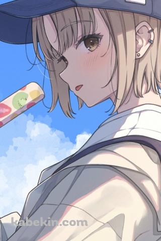 フルーツのアイスバーを食べる可愛いリゼ・ヘルエスタ / にじさんじ / バーチャルYouTuber / VtuberのAndroidの壁紙(320px x 480px) スマホ用